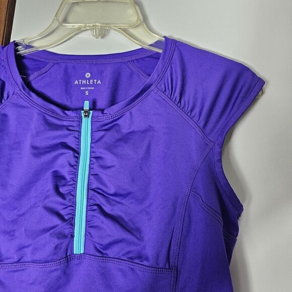 Athleta Intrepid Cap Sleeve Sun Shield  Purple Short Sleeve Top Size Small Tide - Picture 3 of 6